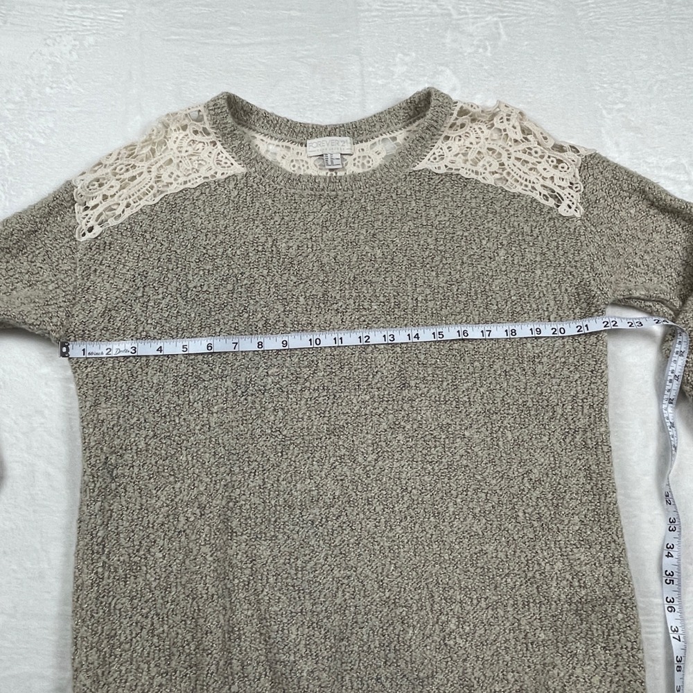 Women's‎ Plus Size 3X Taupe Marled Knit Sweater Crochet Lace Shoulder Metallic - Picture 4 of 8